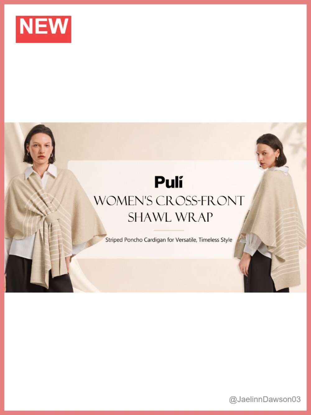 Women Striped Poncho Sweater Knit Shawl Wrap Blanket Cardigan - Picture 6 of 6